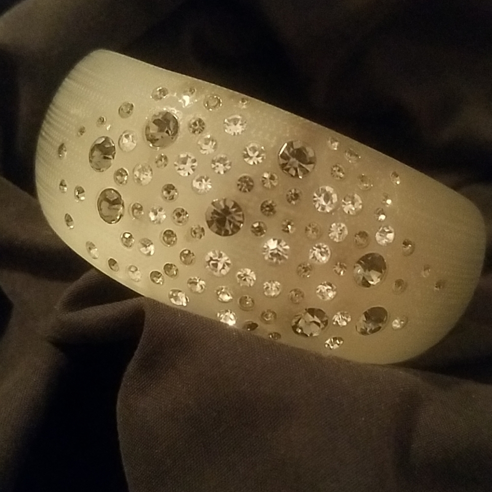 Frosted Grey Lucite Rhinestone Bangle